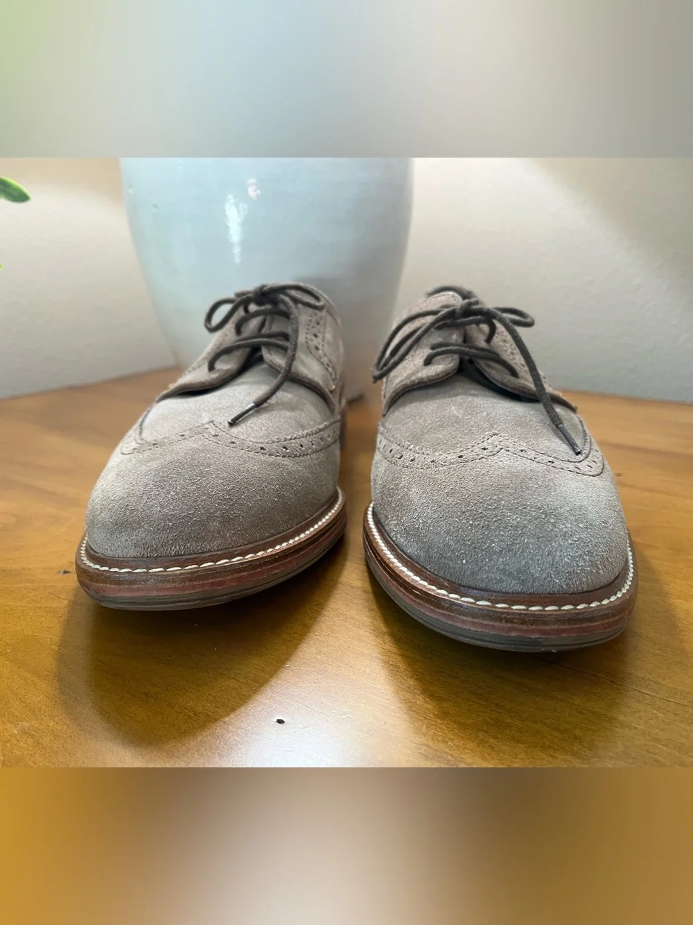 Mephisto Air-Jet Taupe Grey Brown Suede Wingtip Brogue Oxfords •  Size 9 • EUC